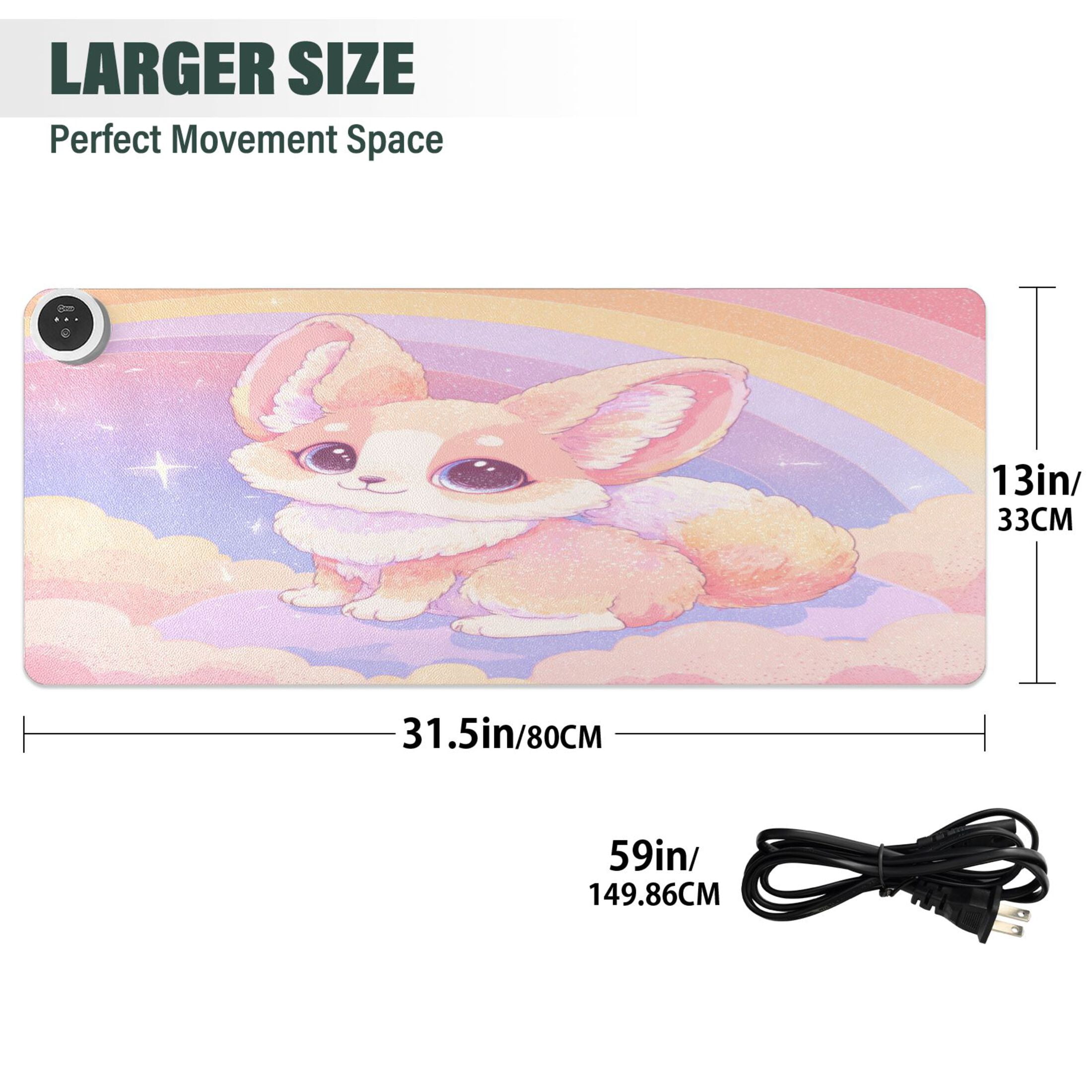 Large Heated Desk Mat Mouse Pad 31.5"x13"PU Leather Graphene Heating Desk Warmer with 3 Temperature Settings 110V US Plug Non-Slip Warm Pad for Home, Office, and Gaming Dreamy Cloud Fox Illustration