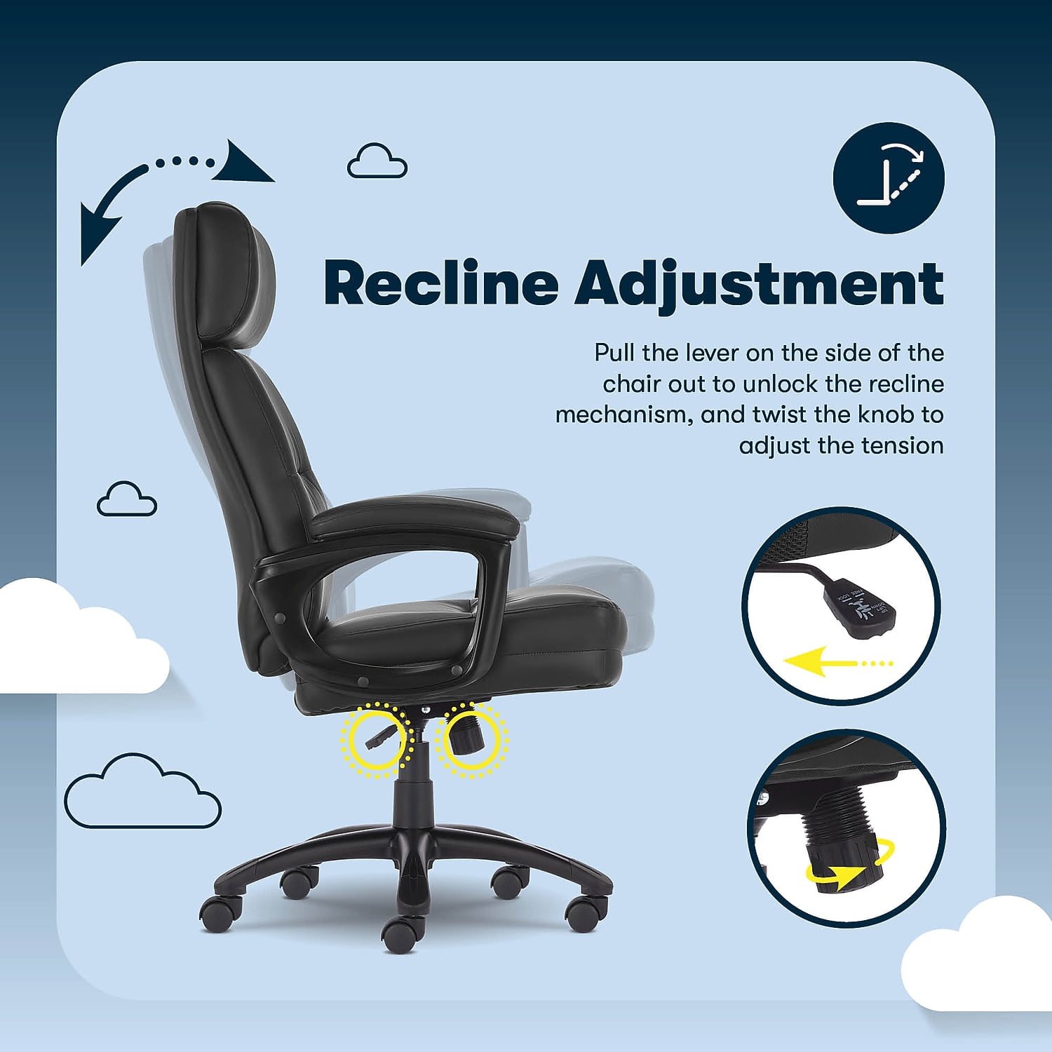 Serta Comfort Executive Big & Tall Ergonomic Office Chair Bonded Leather Black