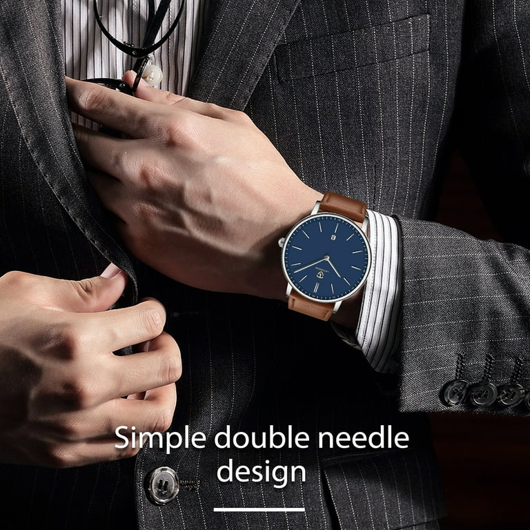 A ALPS Mens Watches Fashion Simple Watch for Men Analog Ultra Thin  Minimalist Wristwatches with Leather Strap Gift for Man 