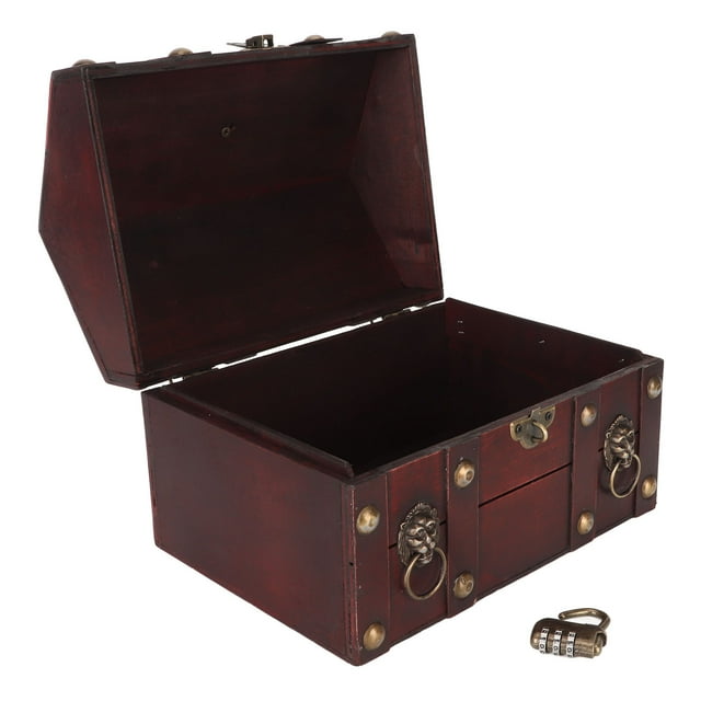 CAJA DE ALMACENAMENTO DE JOYERÍA DE MADERA CERRRRADURA DE COMBINACIÓN, CAJA DE ALMACENAMIENTO DE COFRE DEL TESORO DE MADERA ARTESANAL CON DETALLES DE METAL, CAJA DE