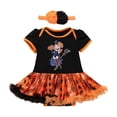 thumbnail image 5 of Ulitacool Infant Girl'S Halloween Dress Short Sleeve Sundress Round Neck Pumpkin Graphic Hallowmas Costume Soft Playsuit 6-12 Months Yellow2, 5 of 8