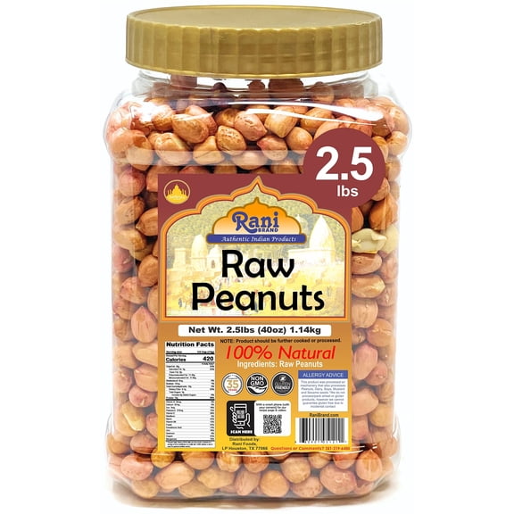 Rani Peanuts, Raw Whole With Skin (uncooked, unsalted) 40oz (2.5lbs) 1.14kg Bulk PET Jar ~ All Natural | Vegan | Gluten Friendly ~ Spanish Grade Groundnut / Red-skin
