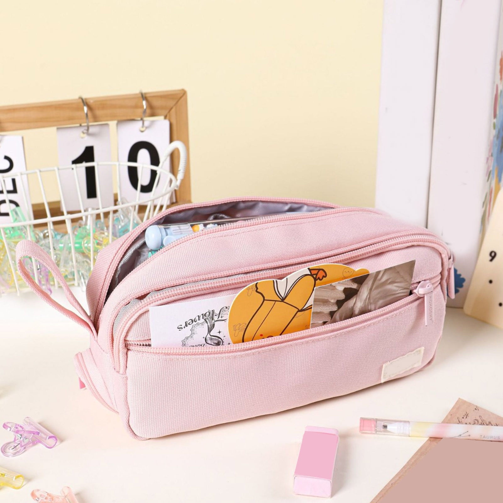 1-3PC Large Capacity Pencil Case with 2 Compartment Extra Big Pencil Pouch Pencil Bag with Zipper Cute High Stationery Organizer Pen Box for Office Home Travel Men Women