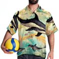 thumbnail image 4 of Whale Men's Hawaiian Shirt, Button Down Poplin Short Sleeve Casual Summer Beach Printed Unisex Shirts, 4 of 6