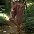 thumbnail image 6 of KIHOUT Women Summer High Waisted Wide Leg Capri Pants Solid Color Drawstring Elastic Waist Casual Cropped Trousers with Pockets Loose Fit Beach Pants, 6 of 9