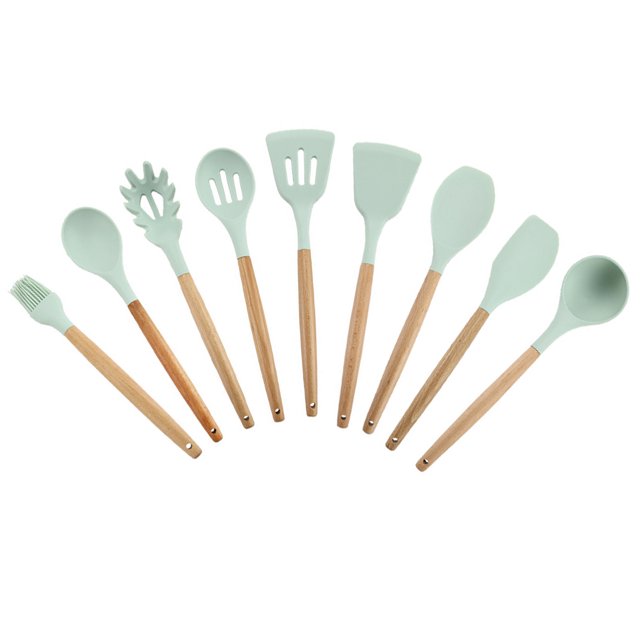 Juego de utensilios de cocina de silicona, utensilios de cocina antiadherentes, herramientas de cocina, cuchara, espátula, cucharón, batidores de huevos, accesorios de herramientas (verde,