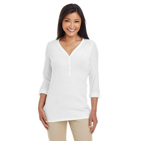 Ladies' Perfect Fit™ Y-Placket Convertible Sleeve Knit Top - WHITE - 3XL