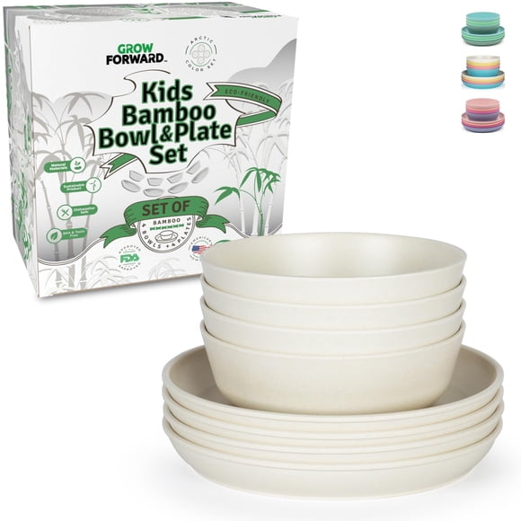 Juego de vajilla Grow Forward Bamboo Kids de 8 piezas Arctic