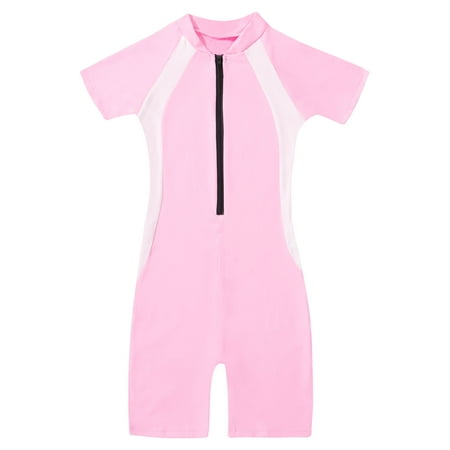 

JINGDAN Girls Short Sleeve Swimming Jumpsuit Zippered Rash Guard Swimwear