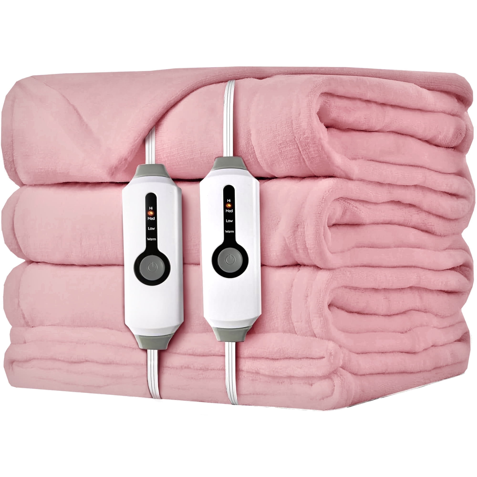 SUNNY HEAT Electric Heated Blanket Flannel 84" x 90" Queen Size-4 Heating Settings & 10 Hours Auto Off, Cozy Machine Washable-Pink