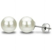 ADDURN Round White 7-8mm Freshwater Cultured Pearl Sterling Silver Screw-Back Stud Earrings, AAA Quality