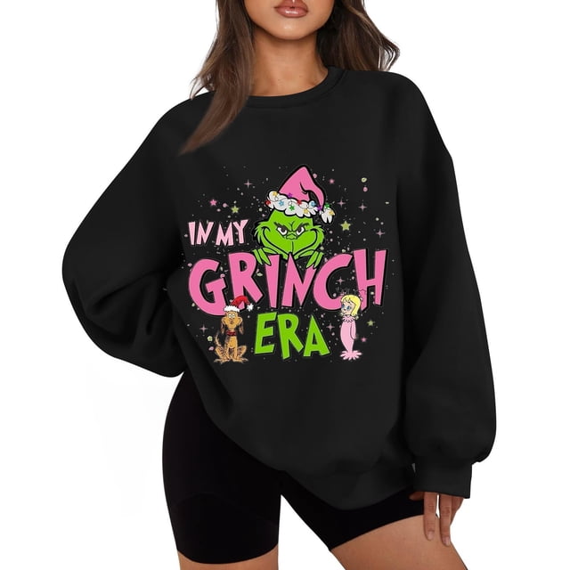 Sudadera lisa MIARHB para mujer, talla grande, informal, holgada, con estampado navideño, cuello redondo, manga larga, tallas S-3XL
