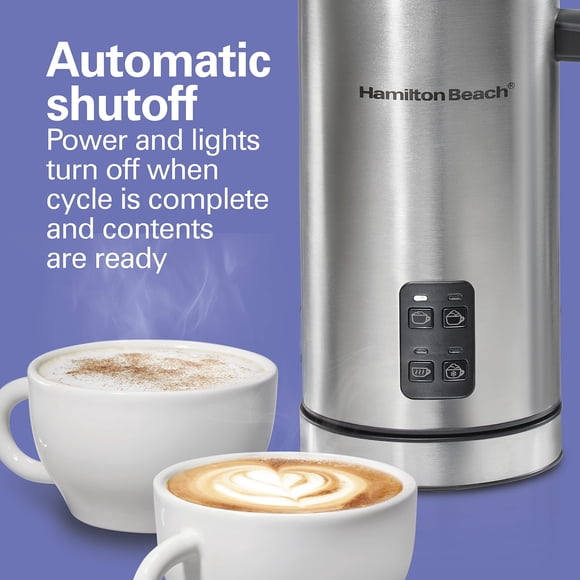 Hamilton Beach Electric Milk Frother & Warmer Automatic Warm or Cold Foam 5-10 oz. Create Caf -Quality Coffee Latte Cappuccino Frappe Hot Chocolate 4 Settings Stainless Steel (43565C)