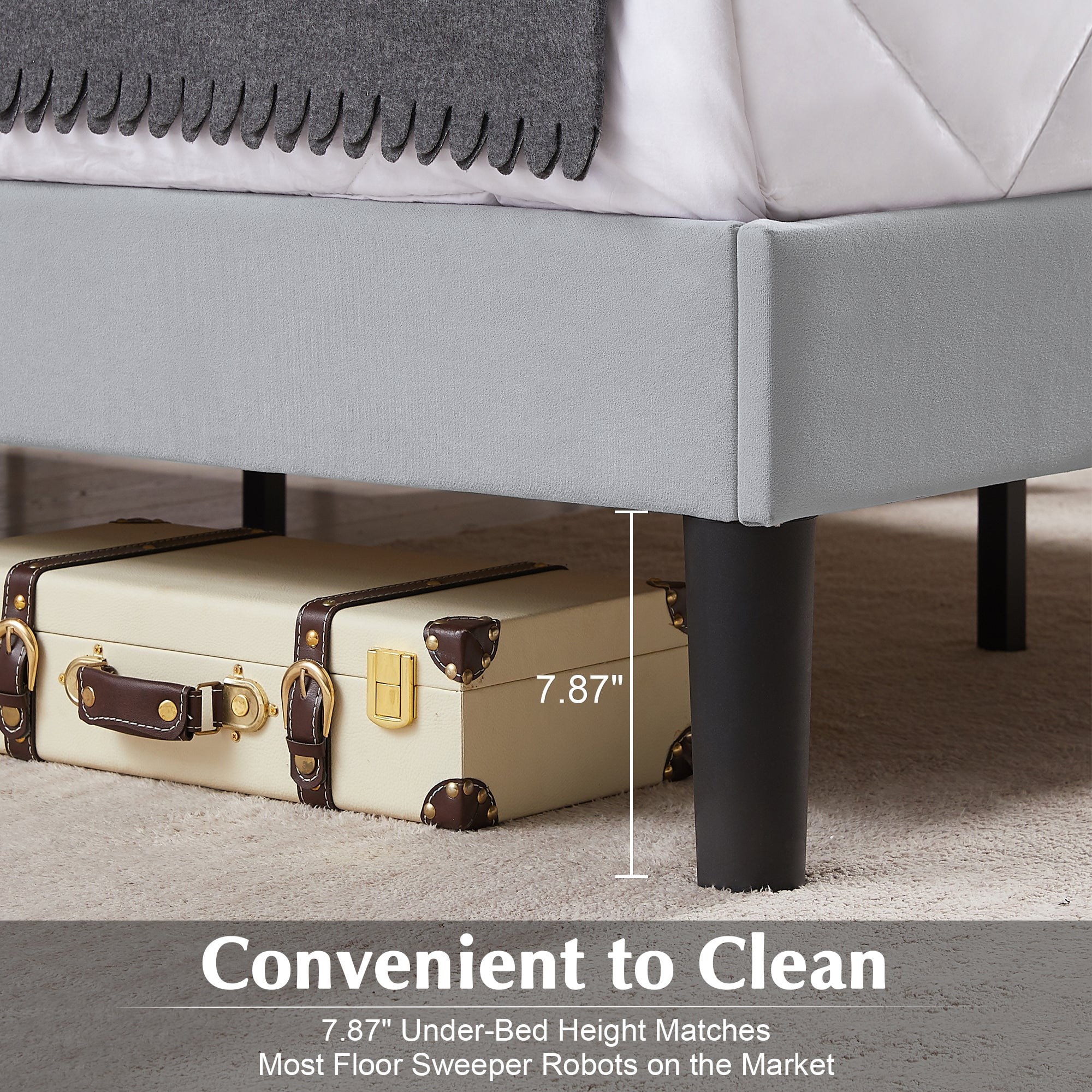 VECELO Twin Size Bed Frame, Upholstered Platform Bed Frame with Adjustable Headboard, No Box Spring Needed, Easy Assembly, Light Gray
