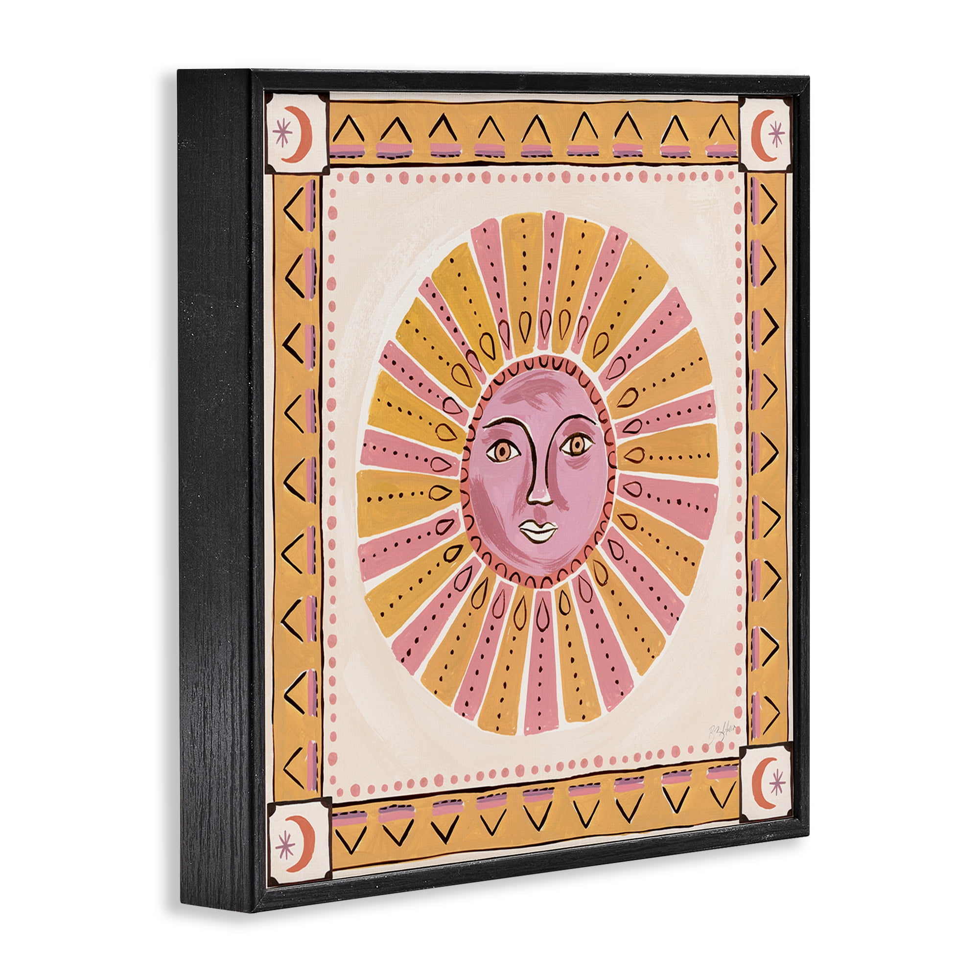 Stupell Industries Pink Sun Face with Geometric Border Black Framed Giclee Art, design by Two If By Sea Studios