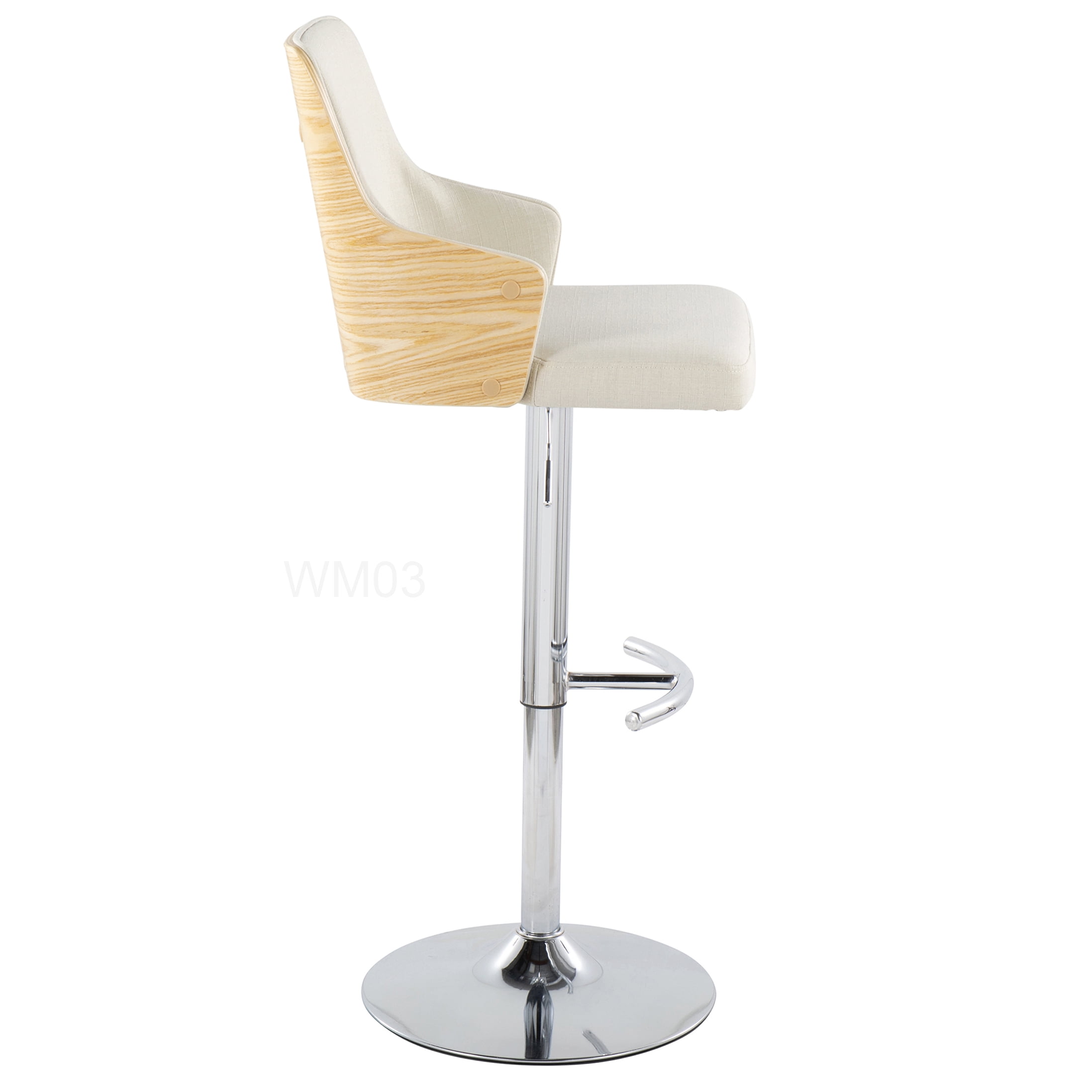 Modern Adjustable Swivel Bar Stools Set of 2 with Fabric Seat & Wood Back