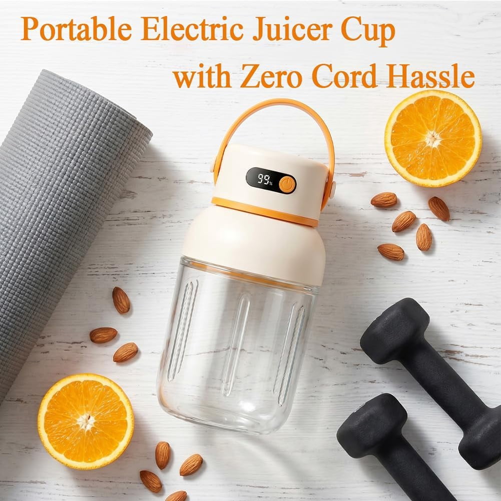 Portable Electric Juicer Cup with Zero Cord Hassle, USB-C Rechargeable Personal Blender, High Speed Smoothie Maker, Automatic Cleaning with Straw and Two Lids (1pc)