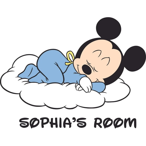 Baby Mickey Mouse Sleeping Cartoon Customized Wall Decal Custom Vinyl Wall Art Personalized Name Baby Girls