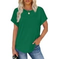 thumbnail image 4 of DENZUS Womens T Shirts Crew Neck Rolled Short Sleeve Basic Summer Tops 2025 Casual Tees Curved Hem, 4 of 5
