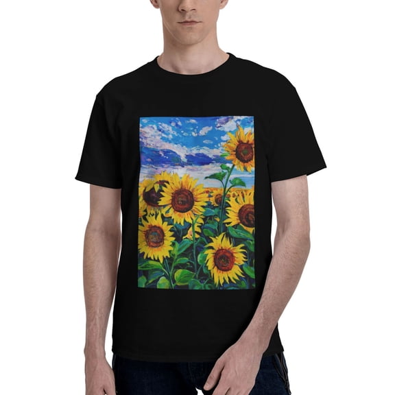 Bingfone Landscape With Sunflowers Men'S Loose Fit Short-Sleeve Pocket T-Shirt