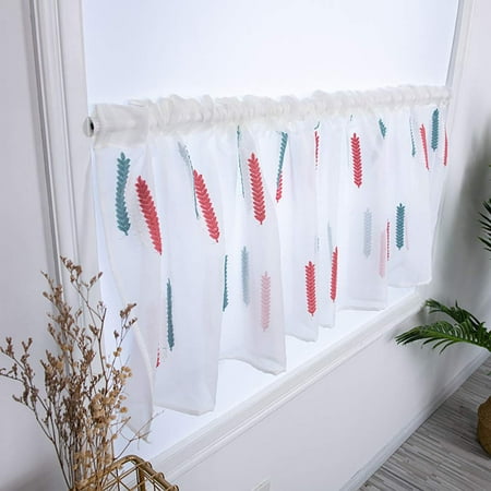 

Kidlove Short Tulle Curtains with Wheat Embroidery for Kitchen Finished Cabinets Cafe Short Curtain Red and Blue Wheat Ear Curtain 100 50CM