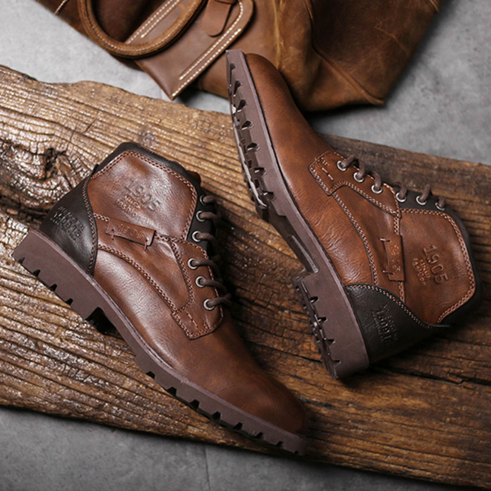 KELINFONG Mens Leather Chukka Dress Boots Casual Mid Top KELINFONG Mens Leather Chukka Dress Boots Casual Mid Top