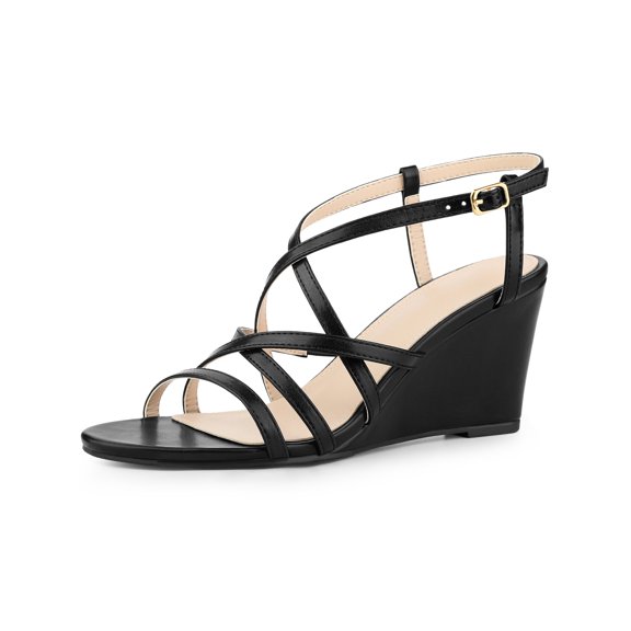 BLISSFUL STEP Strappys Wedge Crisscross Straps Buckle Wedges Sandals for Women