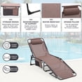 thumbnail image 3 of Patio Lounge Chair Set of 2, Outdoor Lounger Recliner with Pillow and Side Pocket for Poolside, Patio, Backyard, Folding Textilene Waterproof Patio Chaise Lounge Chair Support for 350 LBS, Coffee, 3 of 5
