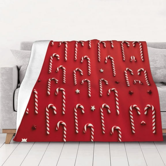 Red Candy Cane Throws Blanket Fleece Soft Cozy Warm Plush for Travel Chair Bedroom Living Room Sofa 60"x50"