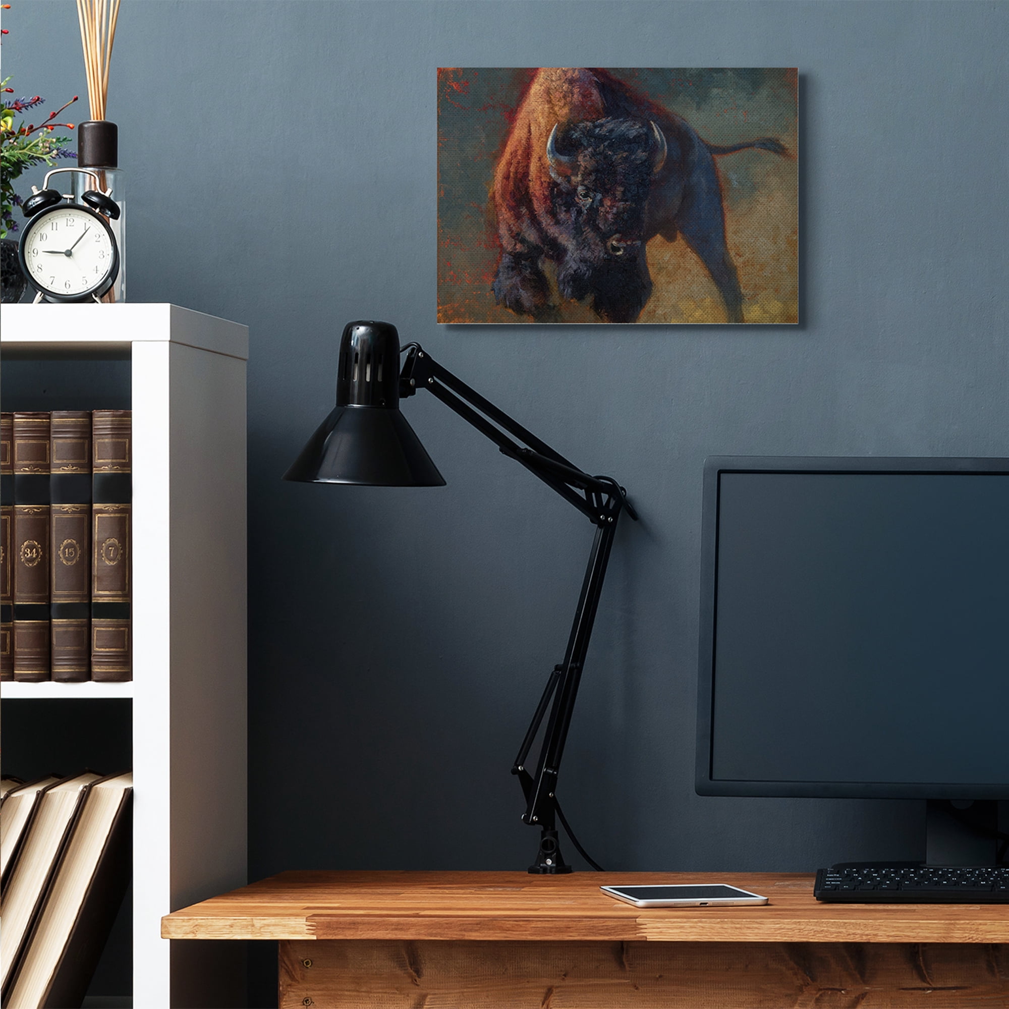 Stupell Industries Running Bull Portrait Masculine Cattle Pose Canvas Wall Art by Julie T. Chapman