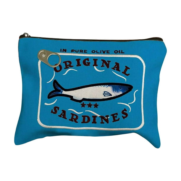 Bolsa de cosméticos pequeña con diseño de sardinas, bolsa de viaje, bolsa de almacenamiento de tela para lápices labiales, bolsa de almacenamiento de cosméticos, bolsa de viaje con diseño de sardinas
