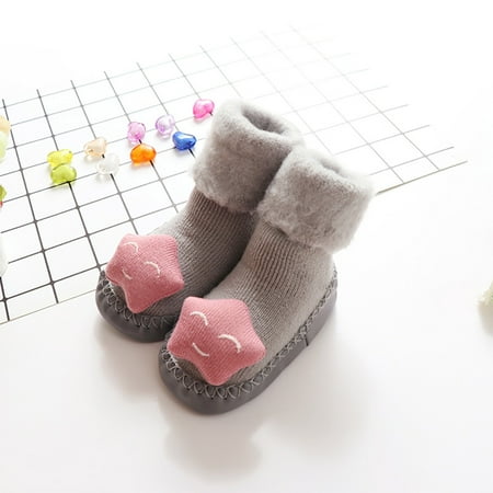 

TOWED22 Kids Slippers Girls Autumn And Winter Cute Children Toddler Shoes Boys And Girls Flat Bottom Floor Socks Shoes Non Slip Grey