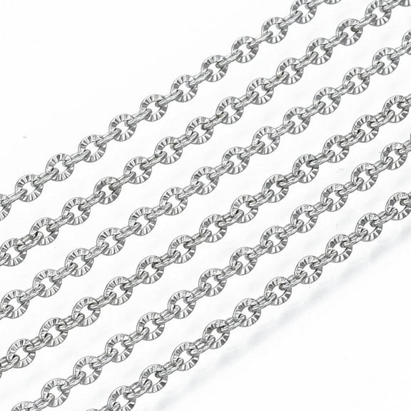 Tarnish Resistant 304 Stainless Steel Chains Cable Chains Link Chains Textured with Spool Stainless Steel color 2.5x2x0.3mm 82.02 Feet(25m)/roll