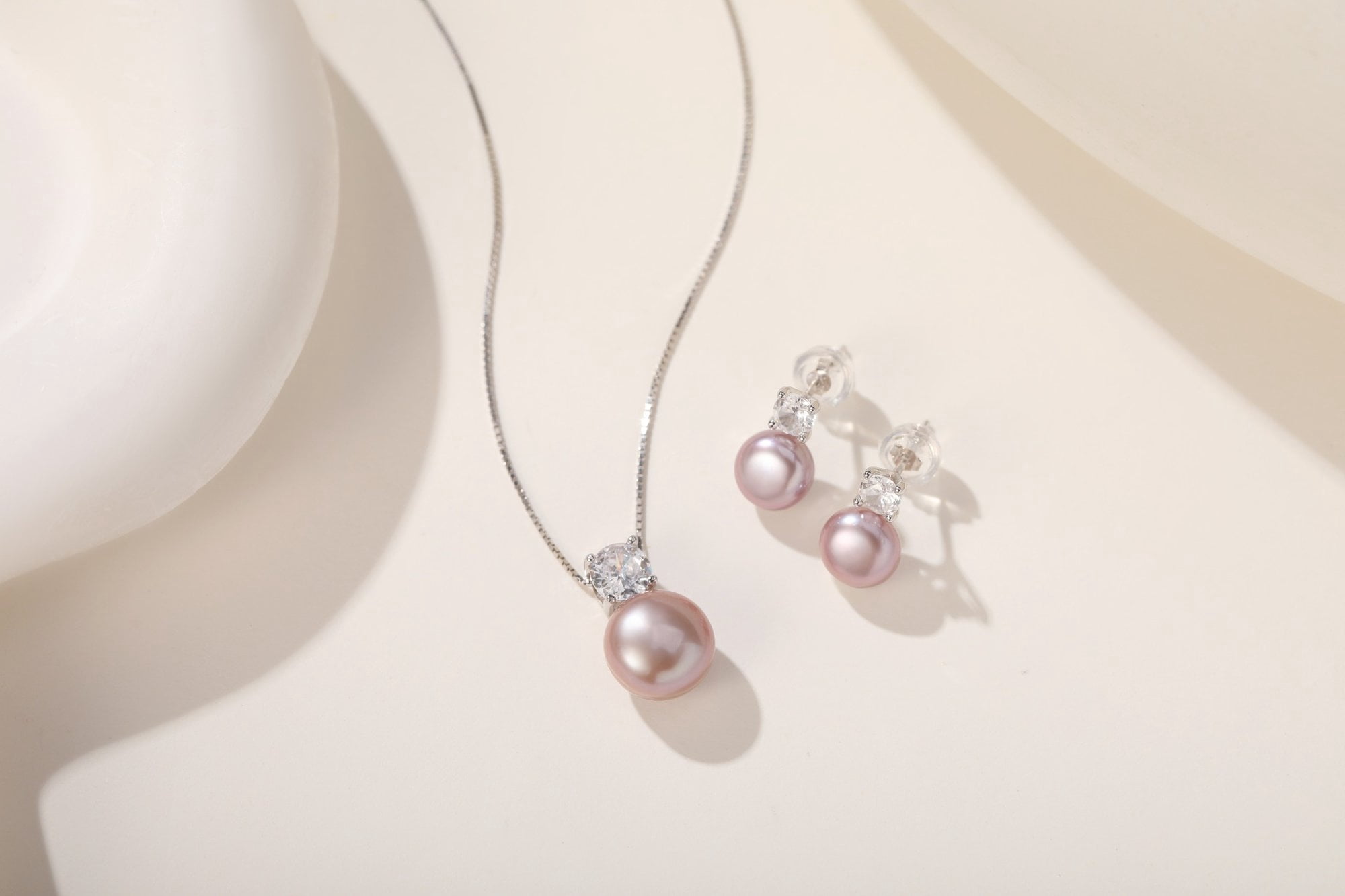 BAMIKI 8-10 mm Purple  Cultured Pearl Earrings and Necklace Set for Women, 925 Sterling Silver Jewelry, Hypoallergenic Gift