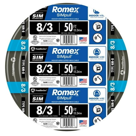 Nmb Wire - Romex 63949232 50 ft. 8/3 Black Stranded CU SIMpull NM-B Wire