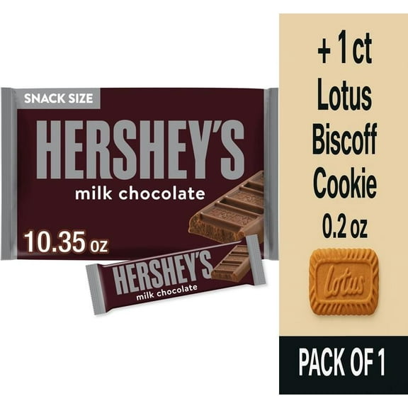HERSHEYS Milk Chocolate Snack Size Candy Bag 10.35 oz - Pack of 1 & Lotus Biscoff Cookie - 0.2 Oz - 1 ct