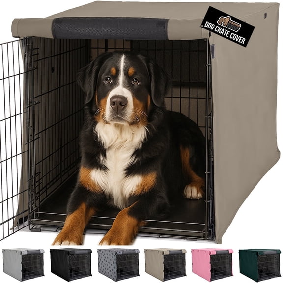 GORILLA GRIP Dog Crate Cover, Fits 48" Indoor Kennel Cage, Breathable Mesh Windows, Taupe