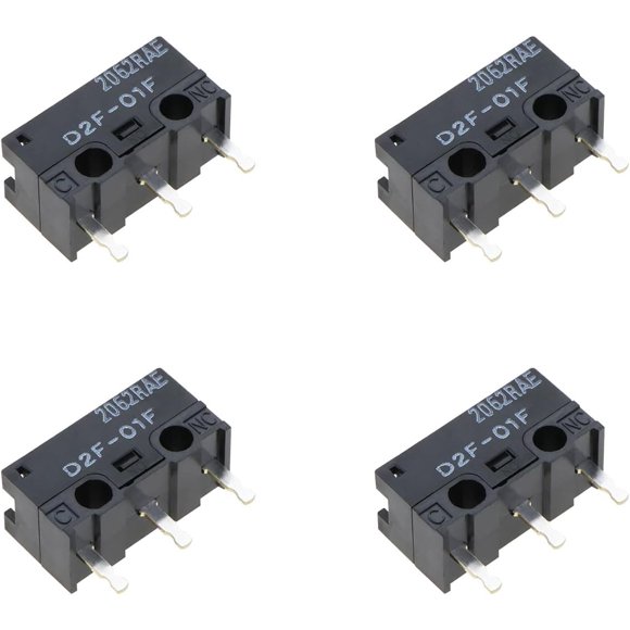 VGOL 4pcs D2F-01F Micro Switch Mouse Limit Switch 10 Million Clicks 07N Black Manual PCB Mount 1-way Stainless Steel Normally Open
