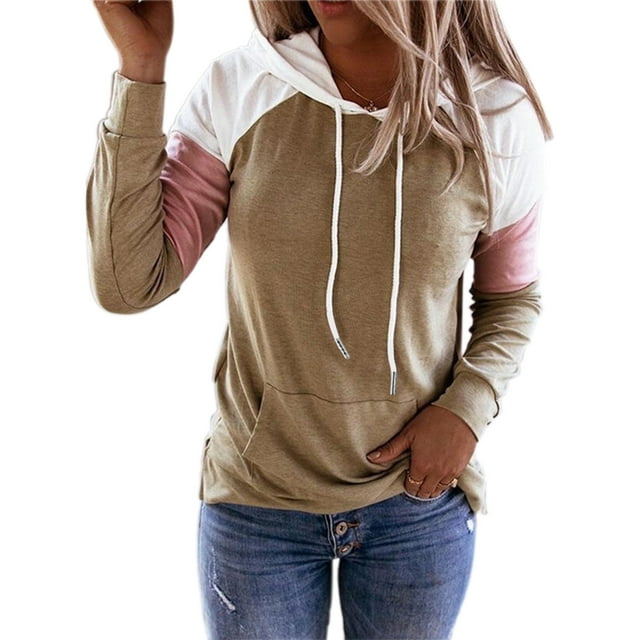 Daeful Sweat à Capuche pour Femmes, Sport, Manches Longues, Décontracté, Khaki m