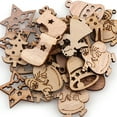 thumbnail image 6 of NUOLUX 100Pcs Christmas Wooden Slices Vintage Cartoon Hanging Pendant Christmas Ornaments Mini Wooden Chips, 6 of 6