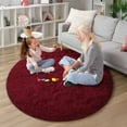 thumbnail image 3 of KIXINWA Burgundy Round Rug for Girls Bedroom, Fluffy Circle Rug for Kids Room, 4x4 Feet Fuzzy Circular Rug, Soft Plush Area Rug for Bedroom, Non Slip Shaggy Living Room Rug, 3 of 6
