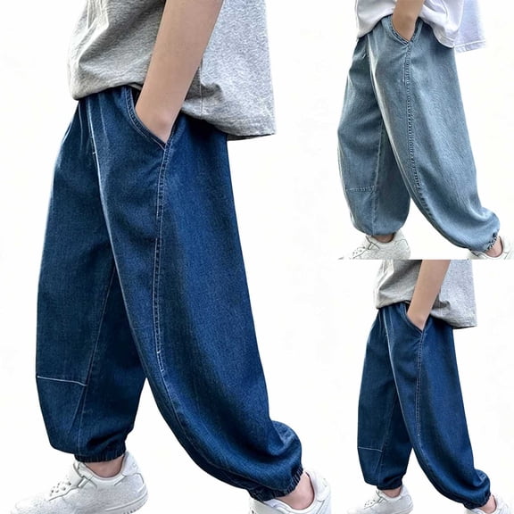 Piuwrlz Boys Pocket Pants Kids Winter Plain Jogger Pants Long Sweatpants Blue Size 7-8Years