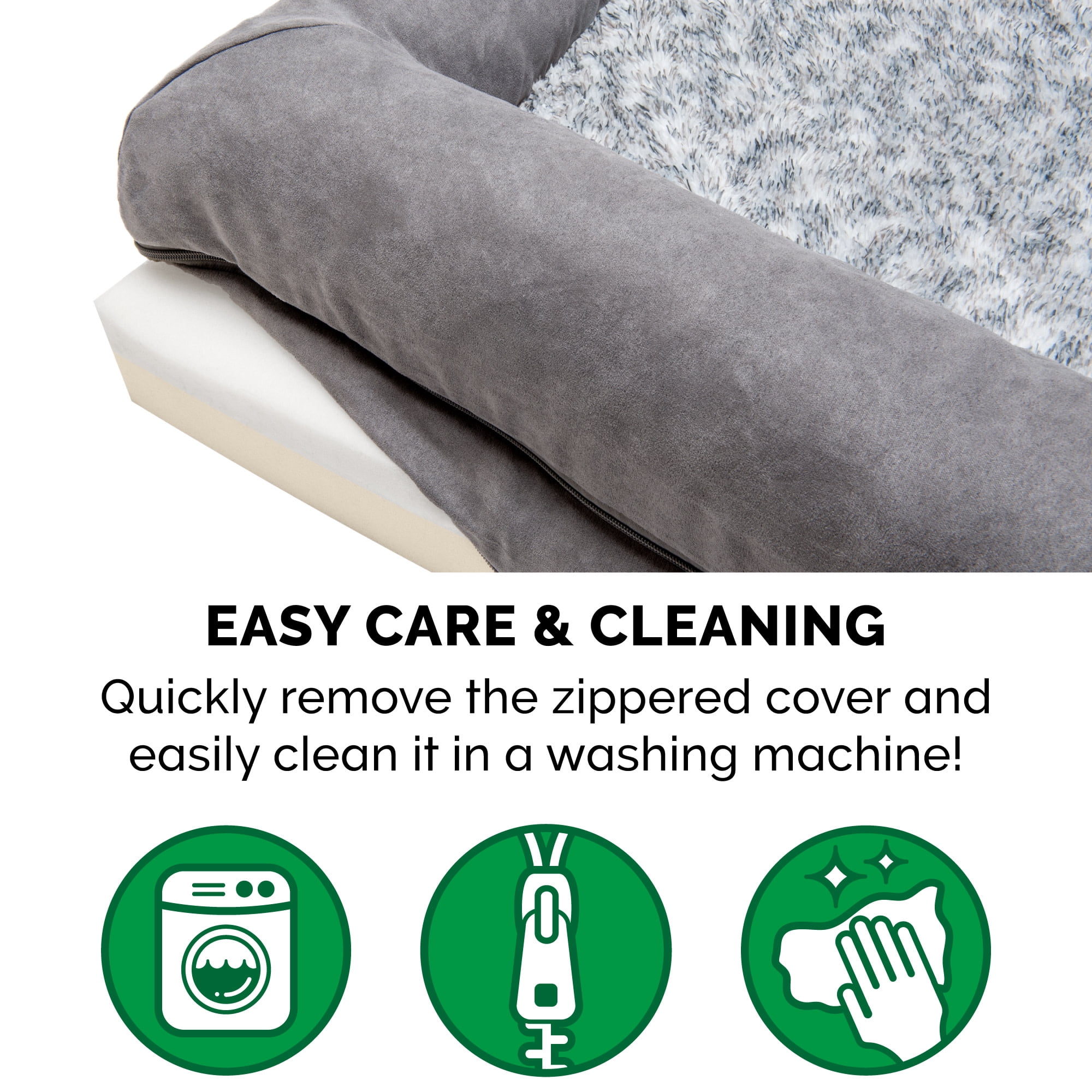 FurHaven Faux Fur & Suede Memory Top Sofa Bed, Stone Gray, Jumbo, 1 Count