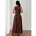 thumbnail image 2 of Petite Womens Coffee Brown Solid Square Neck Flared Maxi Dress For Spring Summer, 2 of 7