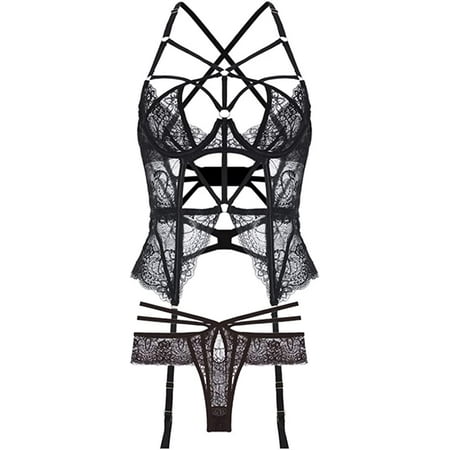 Women Lingerie Set Lace Teddy Strap Babydoll Bodysuit with Garter Belts | Walmart Canada