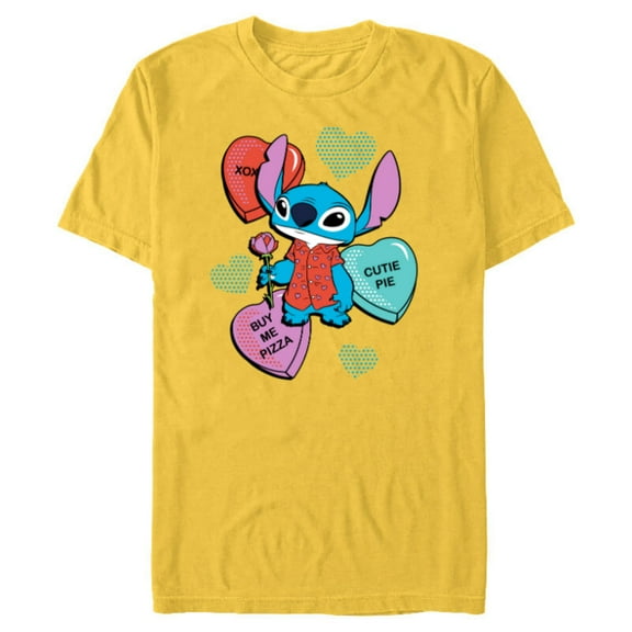 Disney Stitch Funny Candy Hearts Valentine's Day - Short Sleeve Blended T-Shirt for Adults - Customized-Yellow