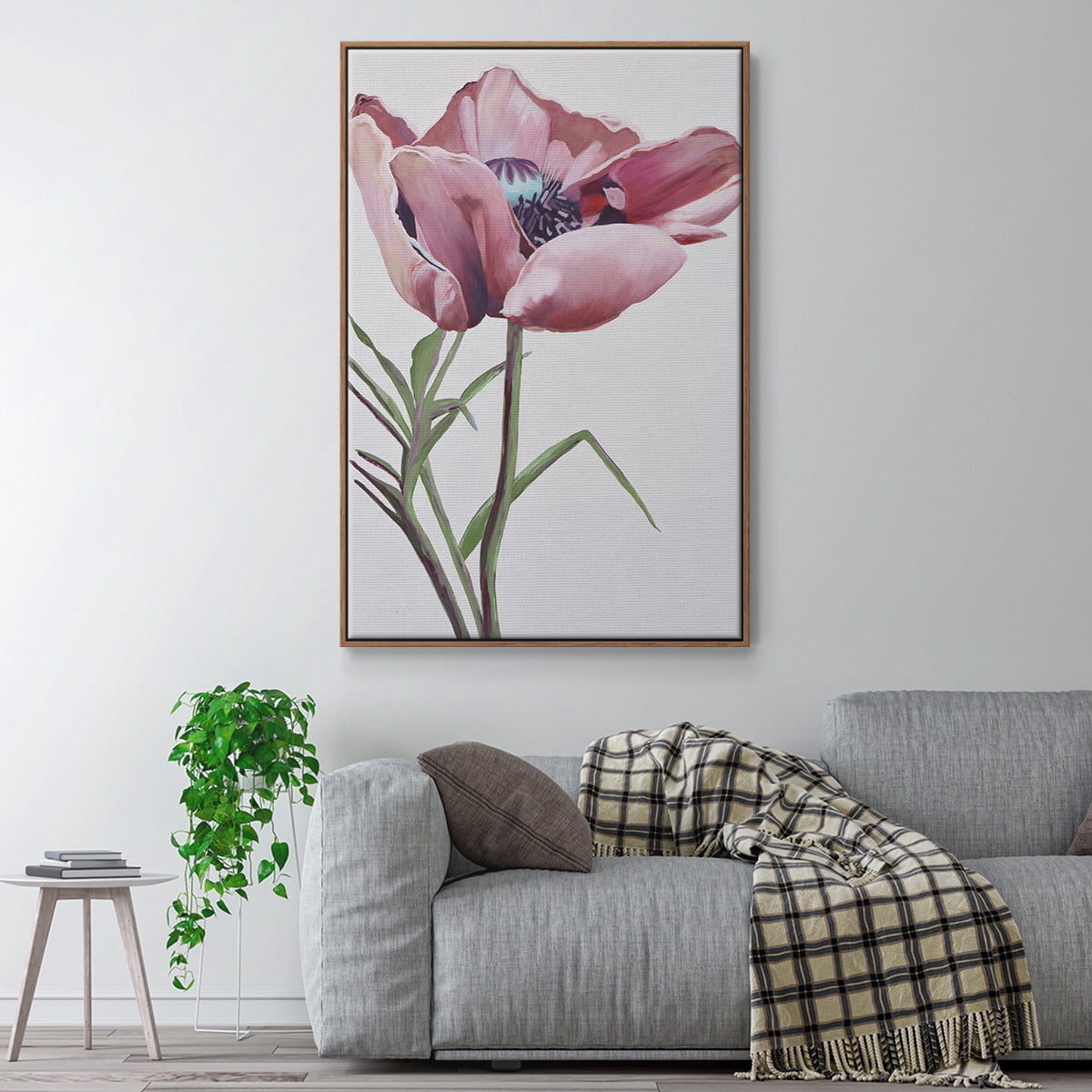 Paris Poppy Framed Premium Gallery Wrapped Canvas - Ready to Hang - 25 x 37 - Walnut Floating Frame