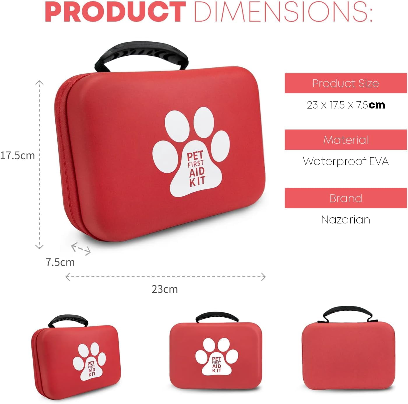 Waterproof Compact Pet First Aid Kit - EVA Emergency Medical Bag for Dogs & Cats - Hiking & Camping Supplies