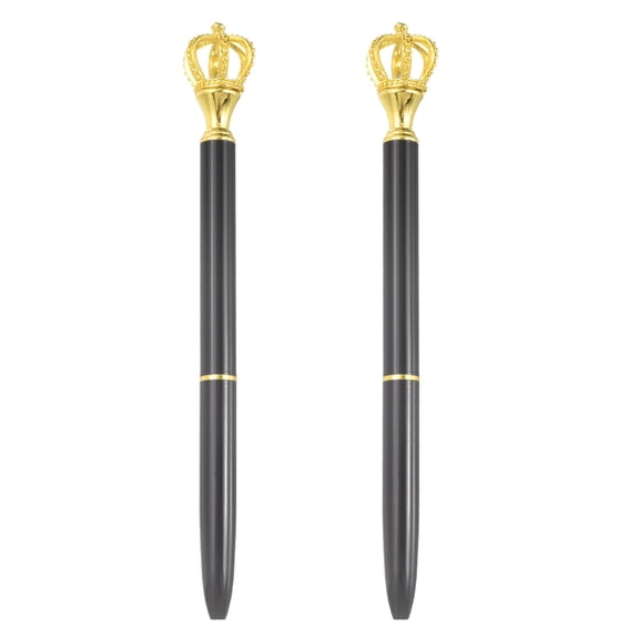 Uxcell Crown Ballpoint Pen, 2Pcs Sparkling Bling Metal Pen with Crown Top Elegant 1.0mm Black Ink Ballpoint Refillable for Office Business Wedding Party Birthday Gift, Black/Gold