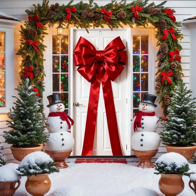 70.86x35.43in Christmas Door Garland With Big Bow Door Drape For Holiday Party Decoration Door Hanging Cover Decoration